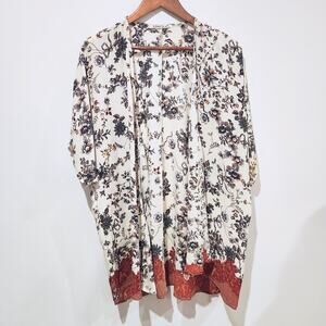 Liberty Love Womens White Floral Short Sleeve Open Kimono Size 1XL Beach Coastal
